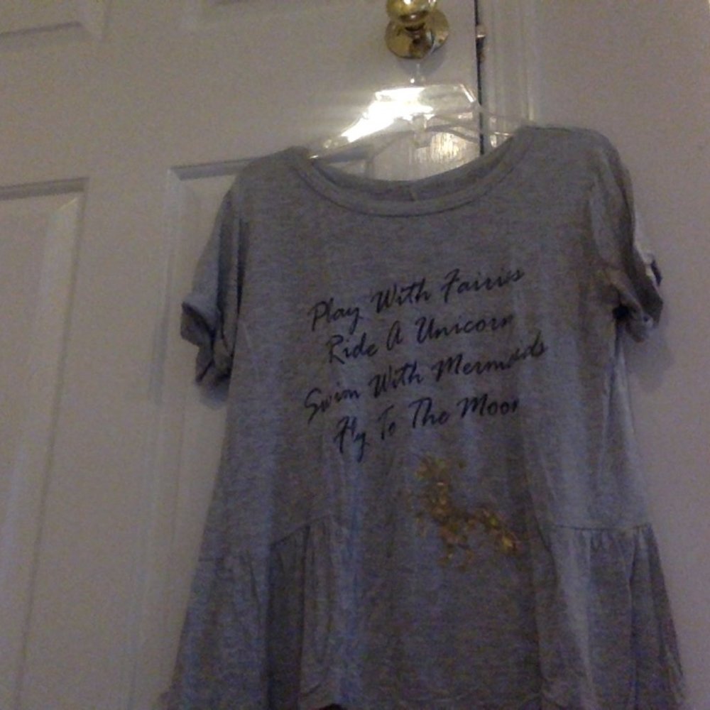 A Gray Graphic Tee with Gold Detailing